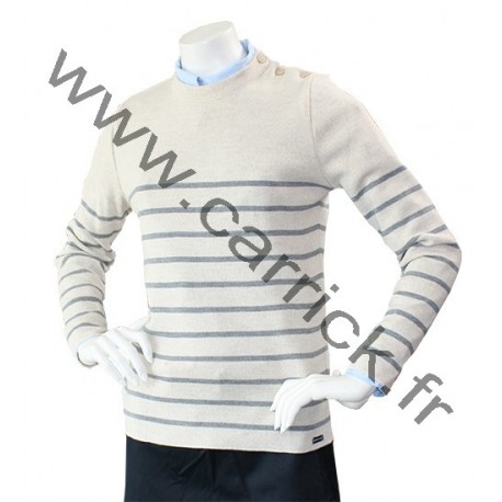 Pull fin rayé Ecru-gris Pull fin rayé Ecru-gris