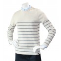 Pull fin rayé Ecru-gris