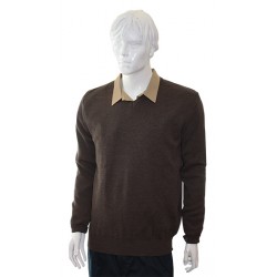 Pull fin col V MARRON