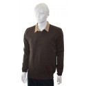 Pull fin col V MARRON