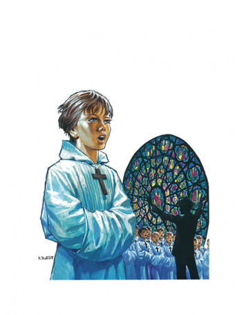 Estampe Petit chanteur à la croix de bois - Univers Pierre Joubert